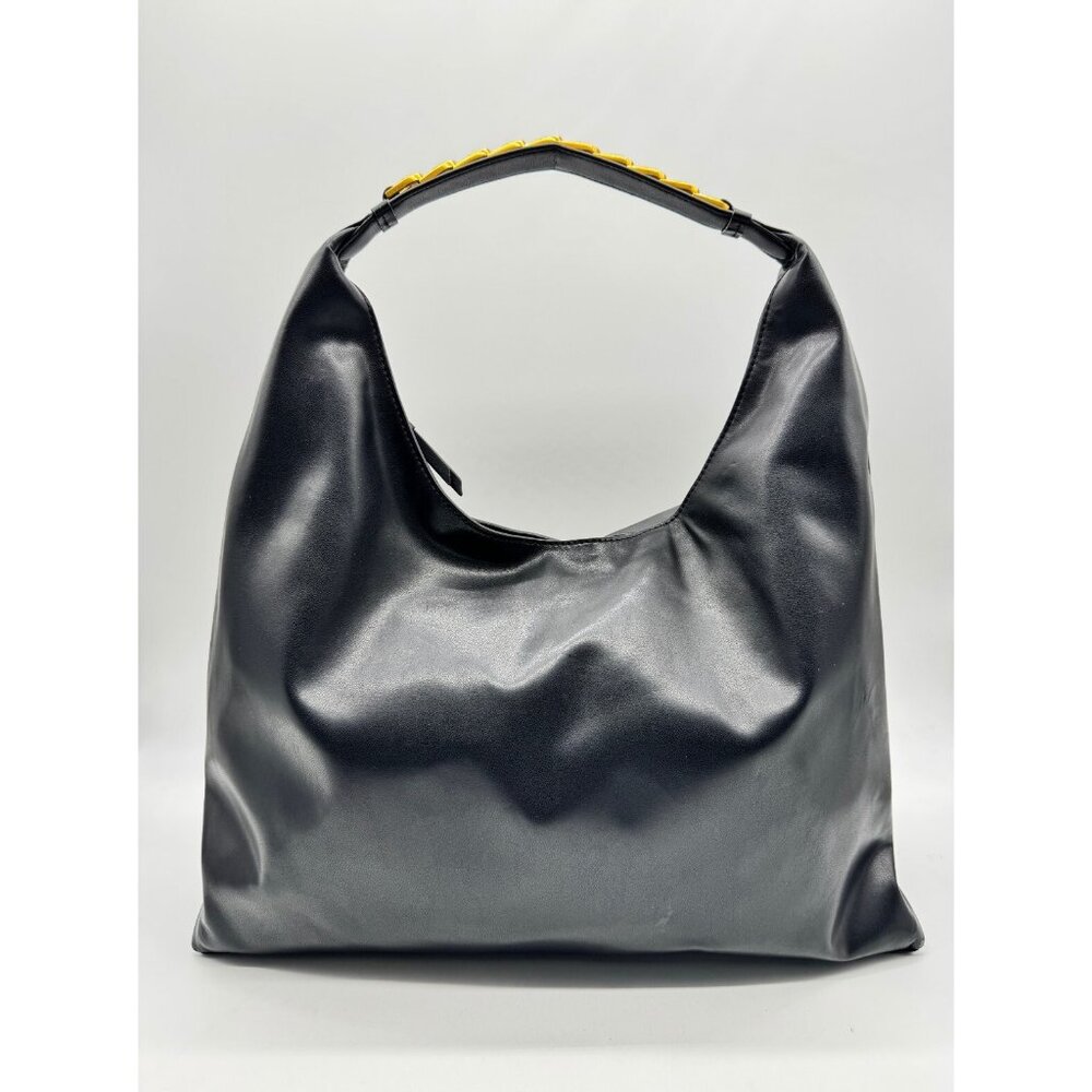 Donna Karan NY Bellmore Leather XL Shoulder Bag with bezel strap -Black (Used)